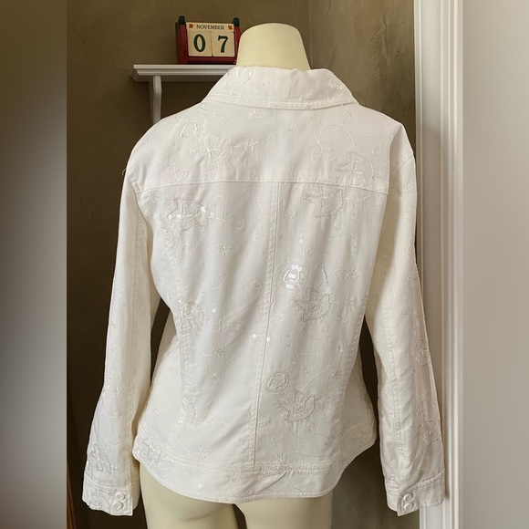 Julie Mitchell Urban Collection embrodery sequin denim jacket ivory 14 - Picture 3 of 16
